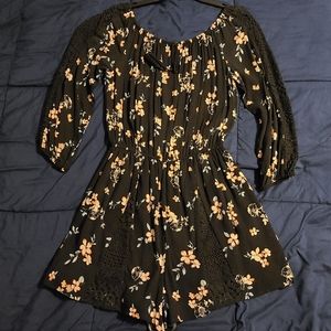 Xhilaration long sleeve black floral romper small